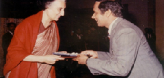 Hon’ble Prime Minister of India, Mrs. Indira Gandhi, presenting award to Dr Haridwar Singh, Scientist, ERDL - 1983. 