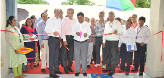 Dr. G Satheesh Reddy, SA to RM & DG (MSS)  inaugurating the Continuous Mixing Facility in presence of Shri MSR Prasad, Director DRDL Hyderabad and Shri KPS Murthy, Outstanding Scientist & Director HEMRL during the visit to HEMRL on 17th July 2017